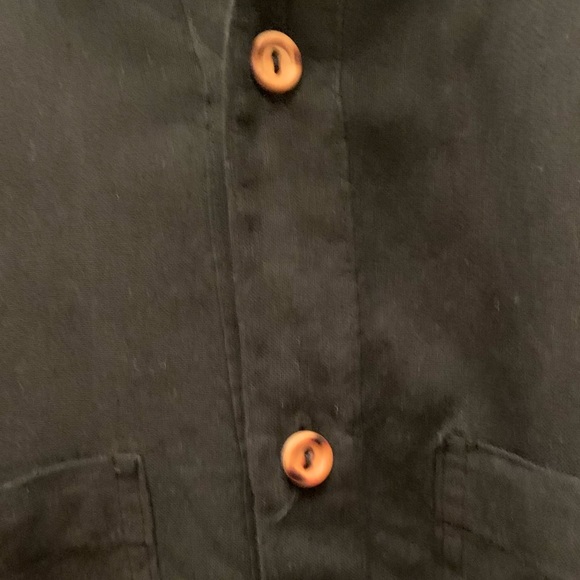 Cotton Palm SZ SM black men’s button down short sleeve shirt wood buttons casual - Picture 3 of 6